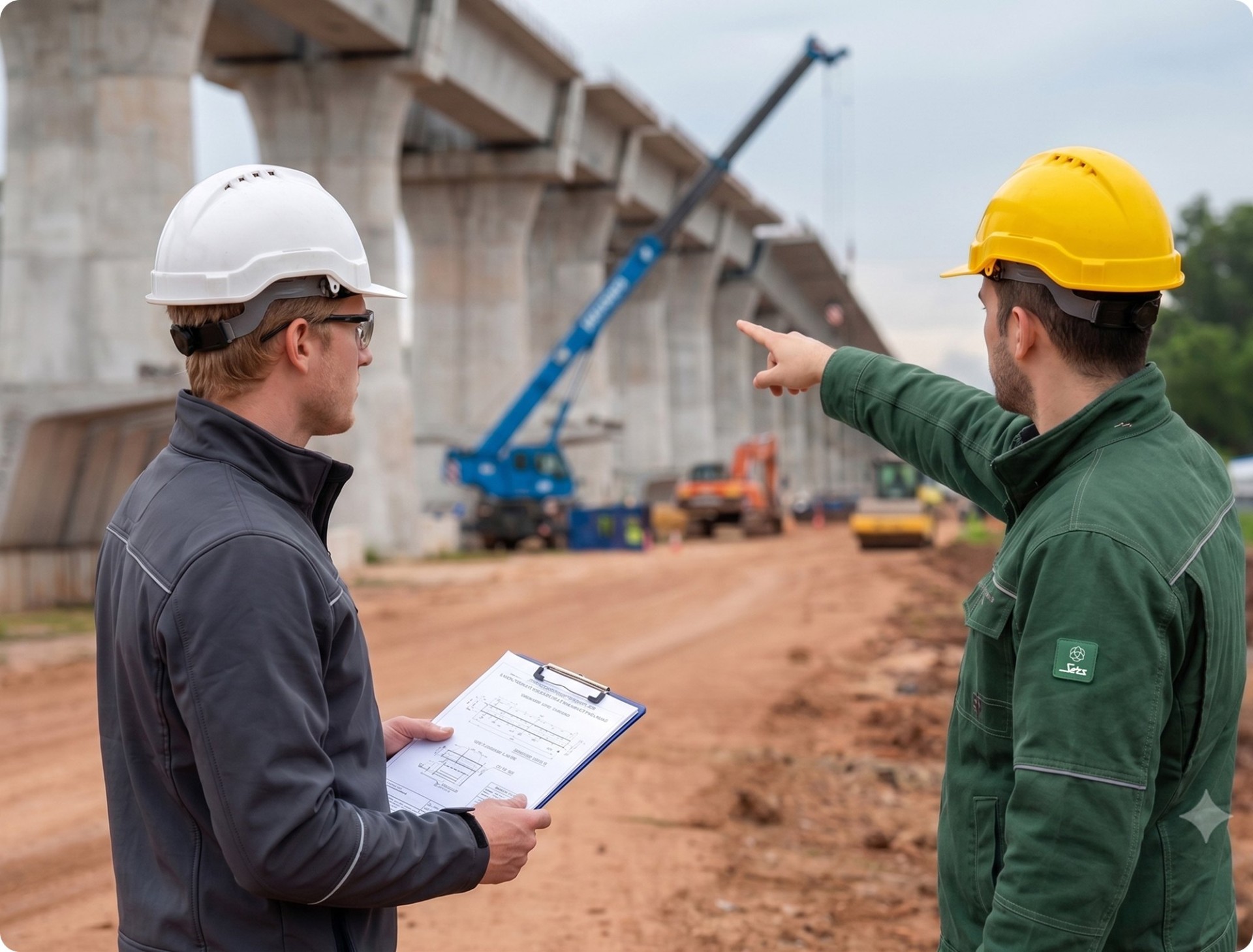 Dos técnicos con casco revisando una obra